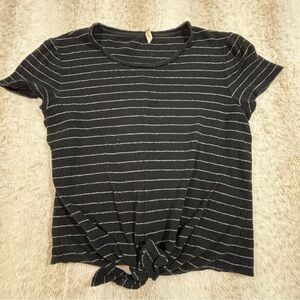 Madewell Black White Stripe Tie Front Tee Size XL Short Sleeve Casual Top